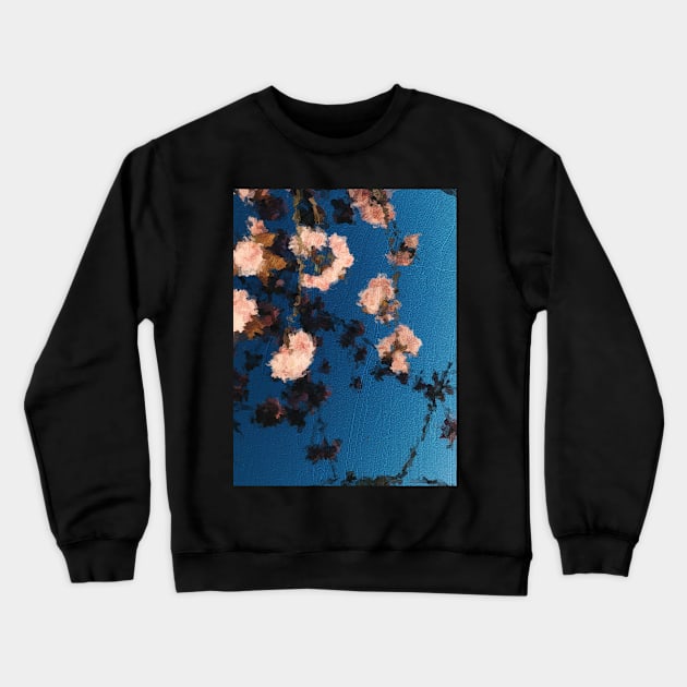 Pink flowers with gradient blue sky pattern oil painting Crewneck Sweatshirt by DigitPaint